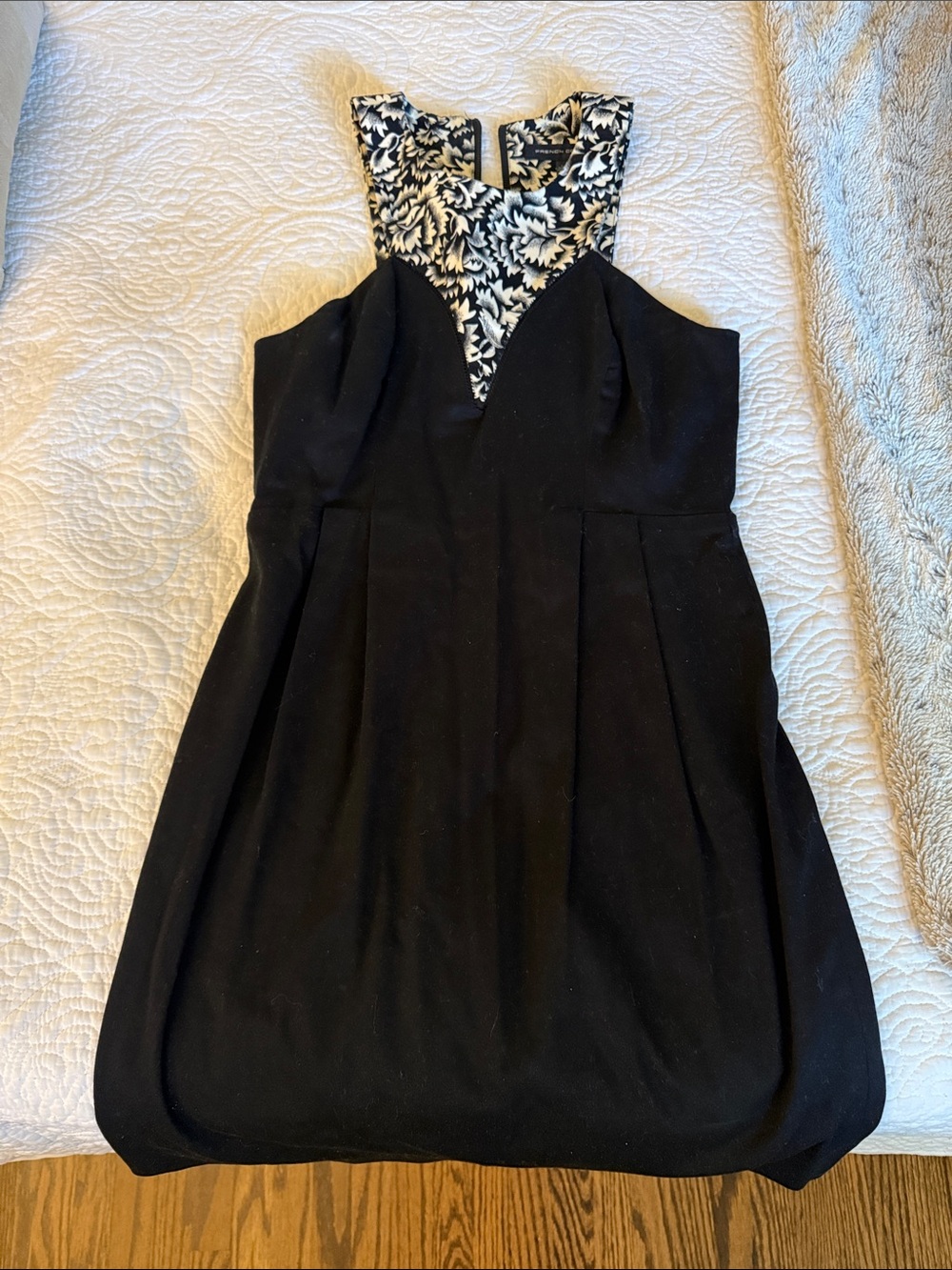 French Connection Black Women’s Sleeveless Dress Top with Patterned Collar